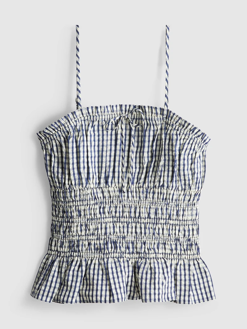 Shirred Gingham Peplum Cami Top