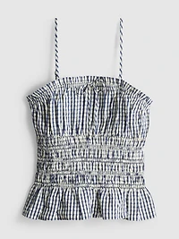 Shirred Gingham Peplum Cami Top