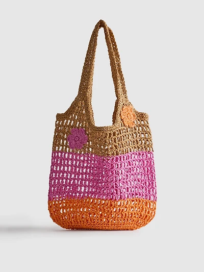 Flower Straw Shopper Bag
