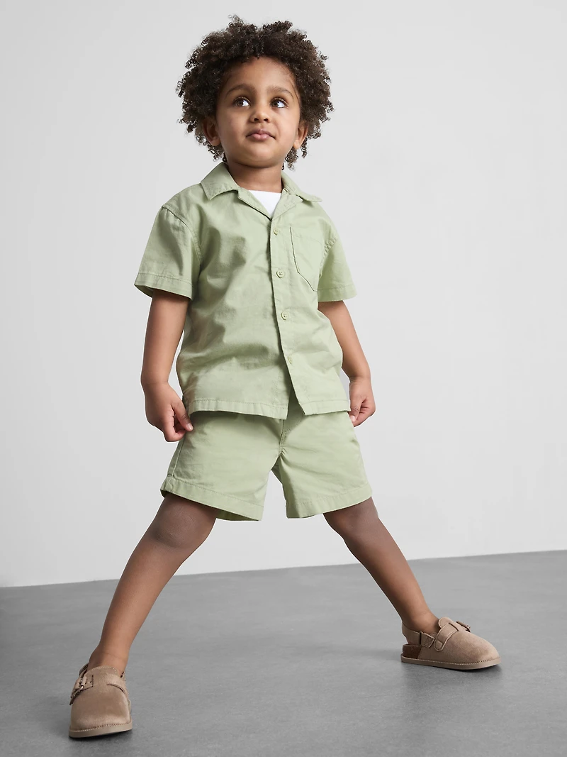 1-9yrs | Pure Cotton Button-Down Shirt and Shorts Set