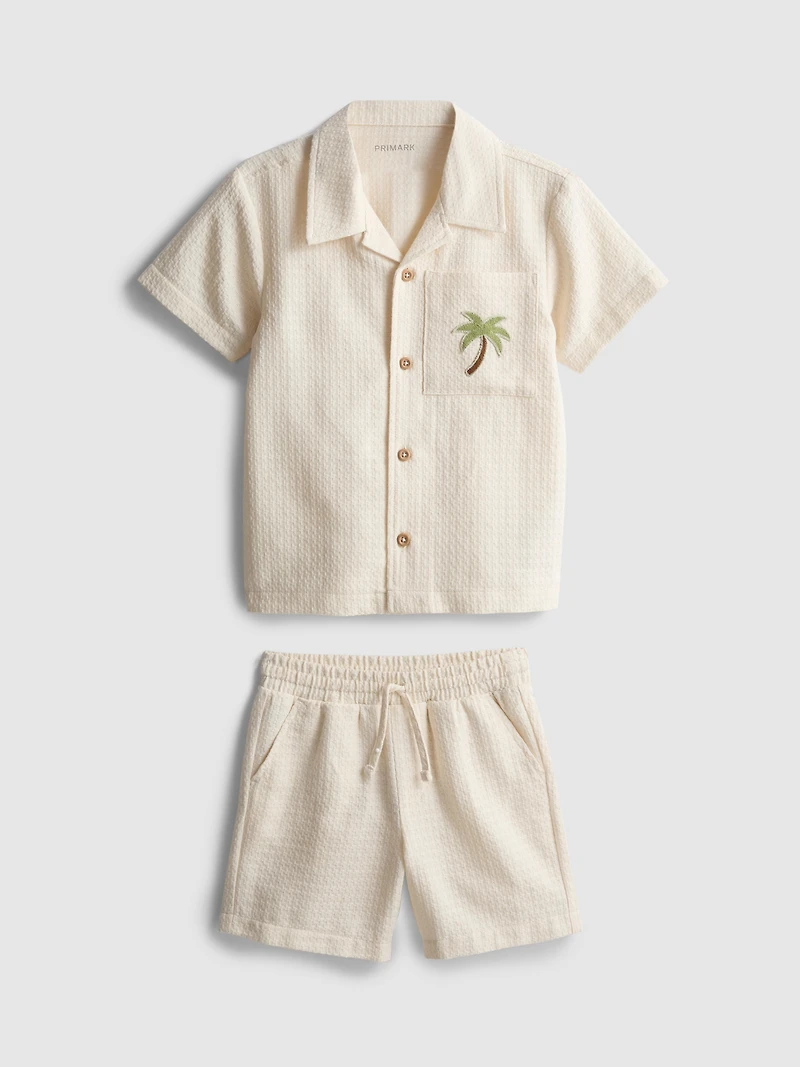 1.5-9yrs | Embroidered Shirt and Shorts Set