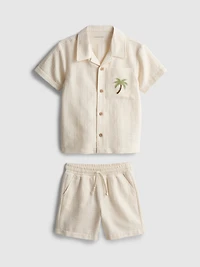 1.5-9yrs | Embroidered Shirt and Shorts Set