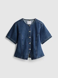 Cotton Denim Cinched Short Sleeve Top