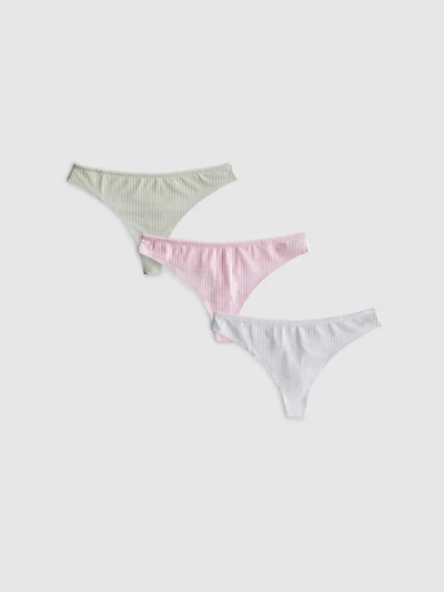 3pk Striped Lace Detail Thongs