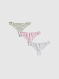 3pk Striped Lace Detail Thongs