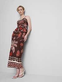 The Edit Linen-Blend Printed Midi Skirt