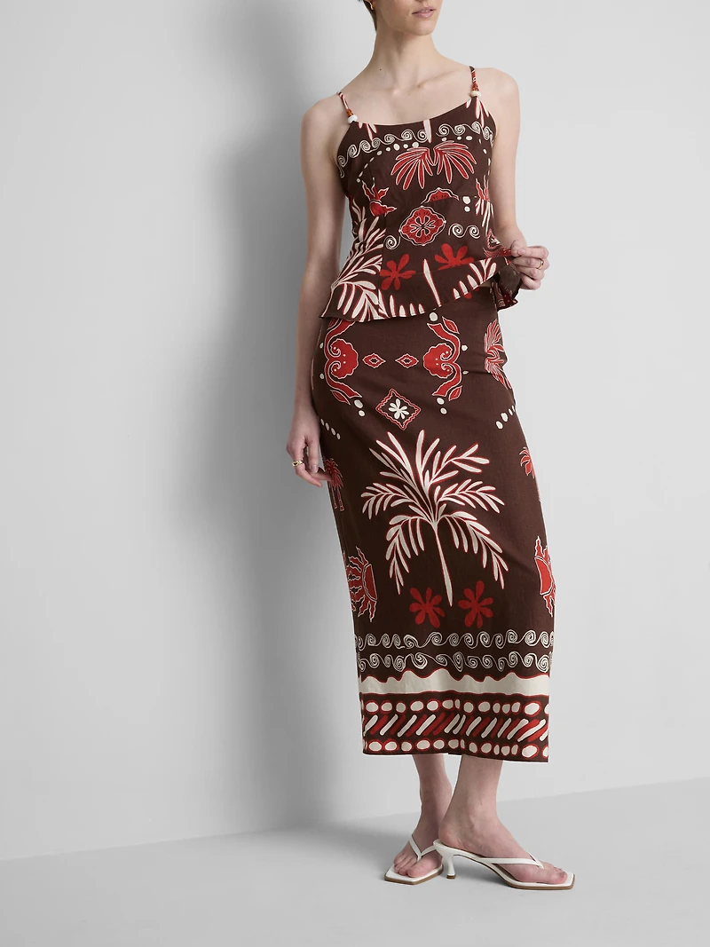 The Edit Linen-Blend Printed Midi Skirt