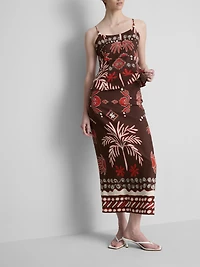 The Edit Linen-Blend Printed Midi Skirt