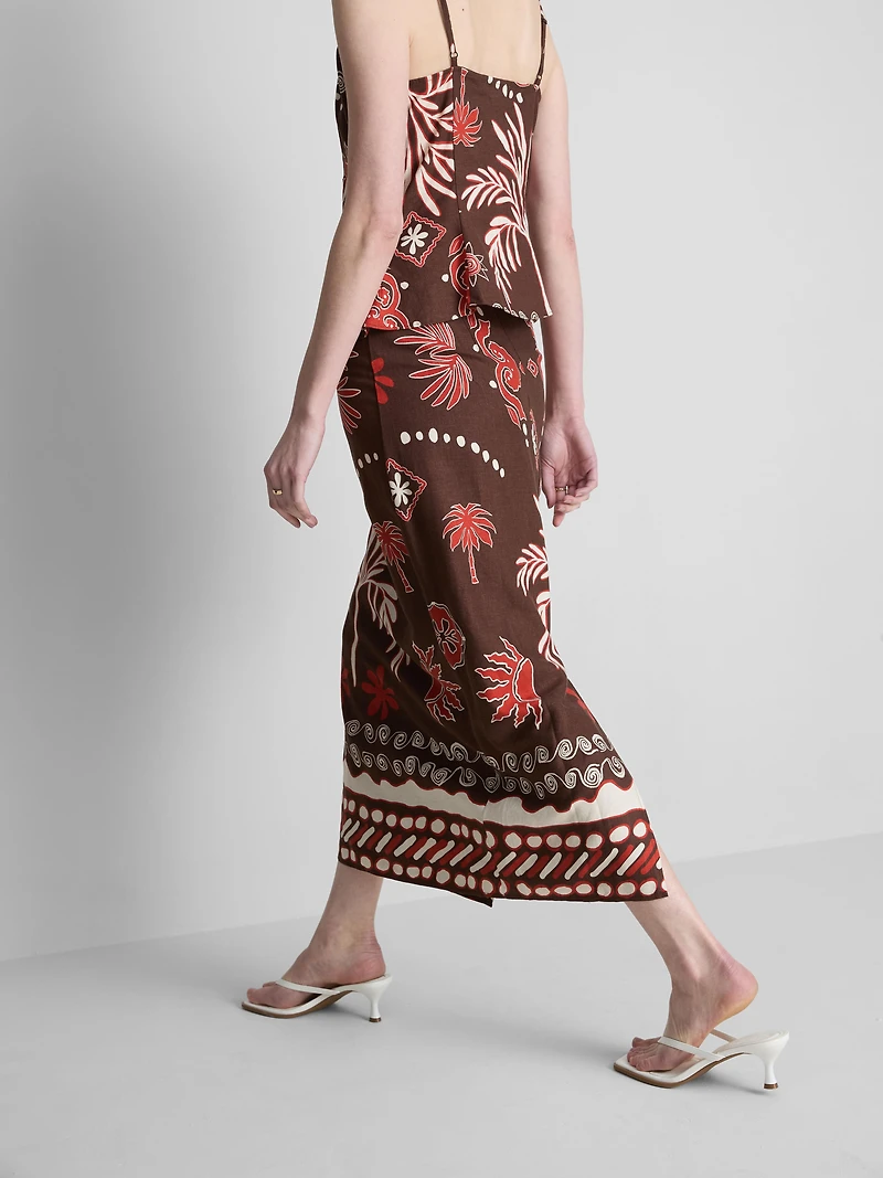 The Edit Linen-Blend Printed Midi Skirt
