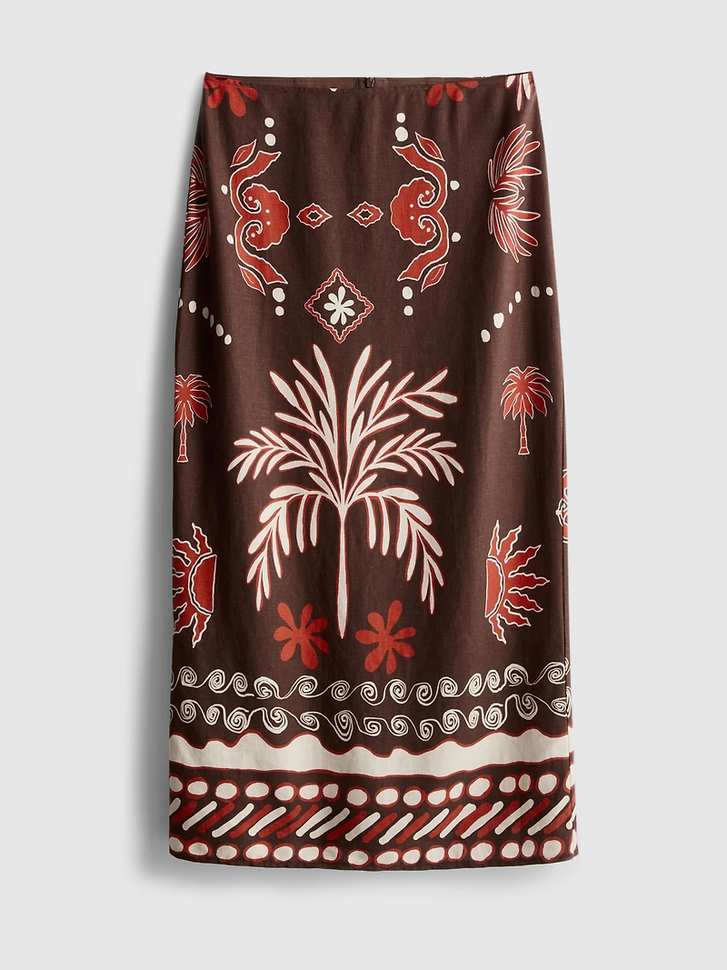 The Edit Linen-Blend Printed Midi Skirt