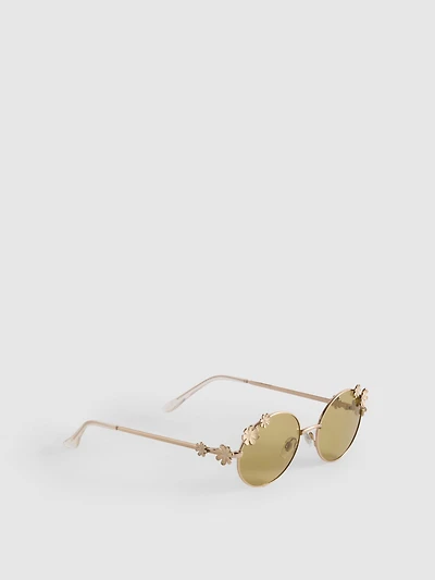 Round Flower-Detail Sunglasses