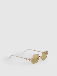 Round Flower-Detail Sunglasses