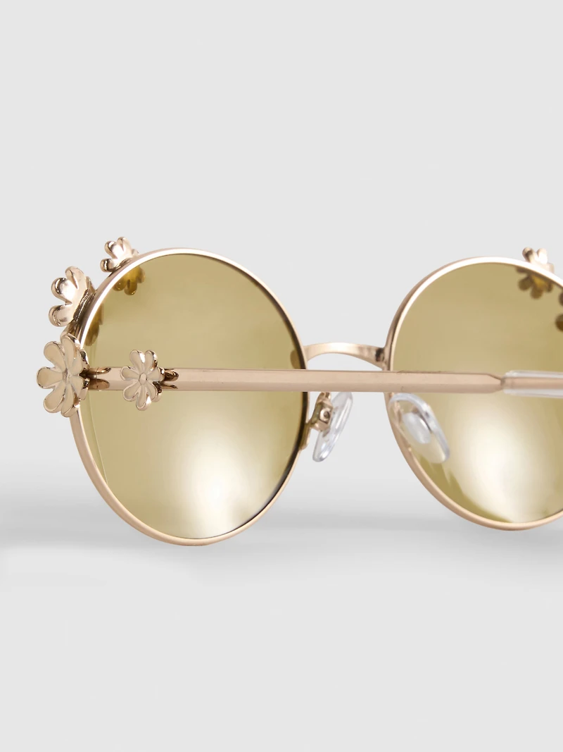 Round Flower-Detail Sunglasses