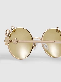 Round Flower-Detail Sunglasses