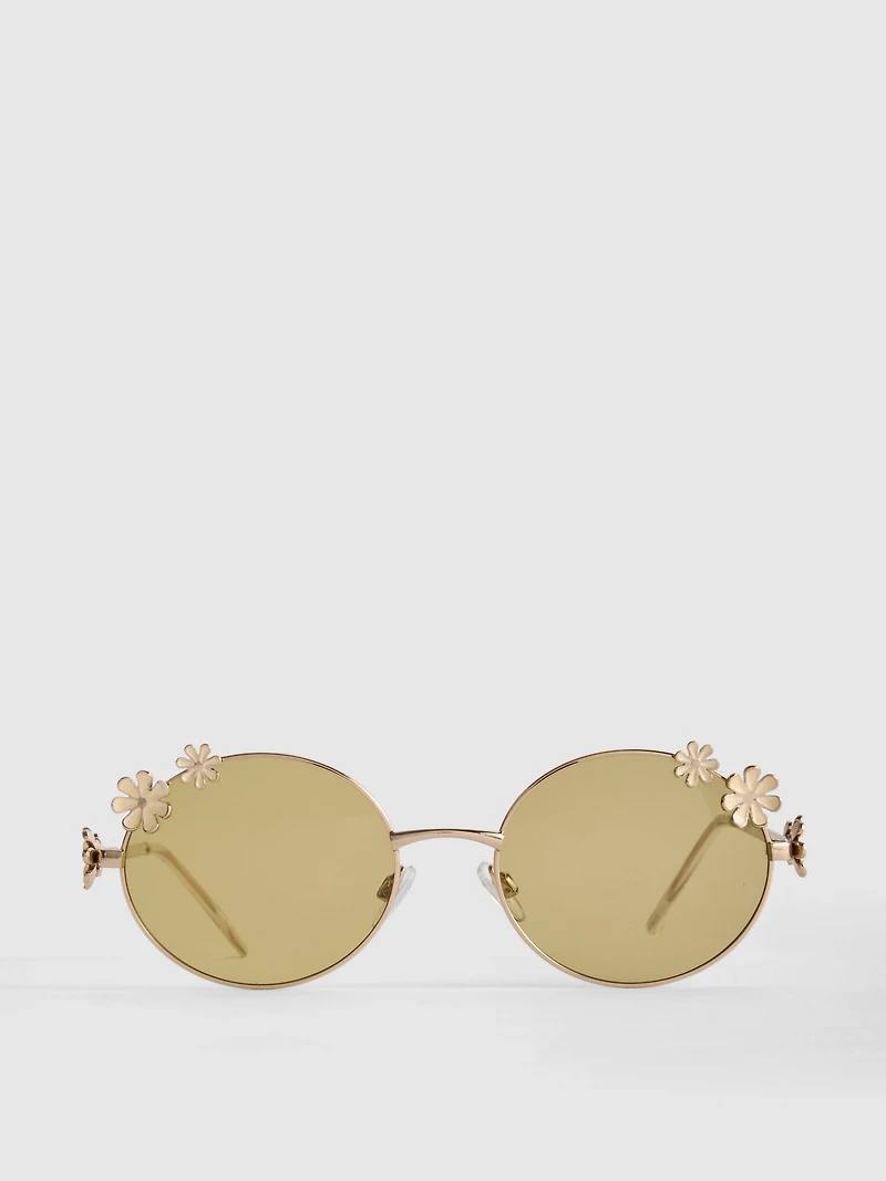 Round Flower-Detail Sunglasses