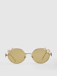 Round Flower-Detail Sunglasses