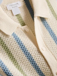 0-12mths | Striped Knit Polo Shirt And Shorts Set