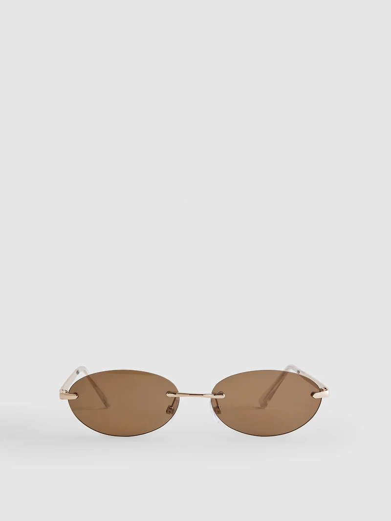 Rimless Oval-Lens Sunglasses