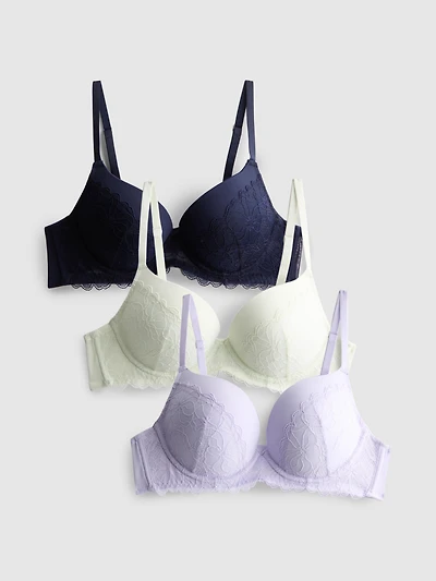 3pk Lace Push-Up T-Shirt Bras