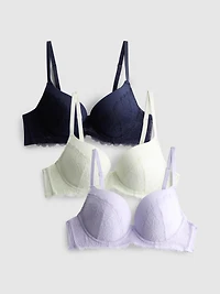 3pk Lace Push-Up T-Shirt Bras