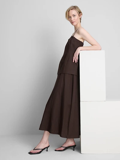 The Edit Linen-Blend Tiered Midi Dress