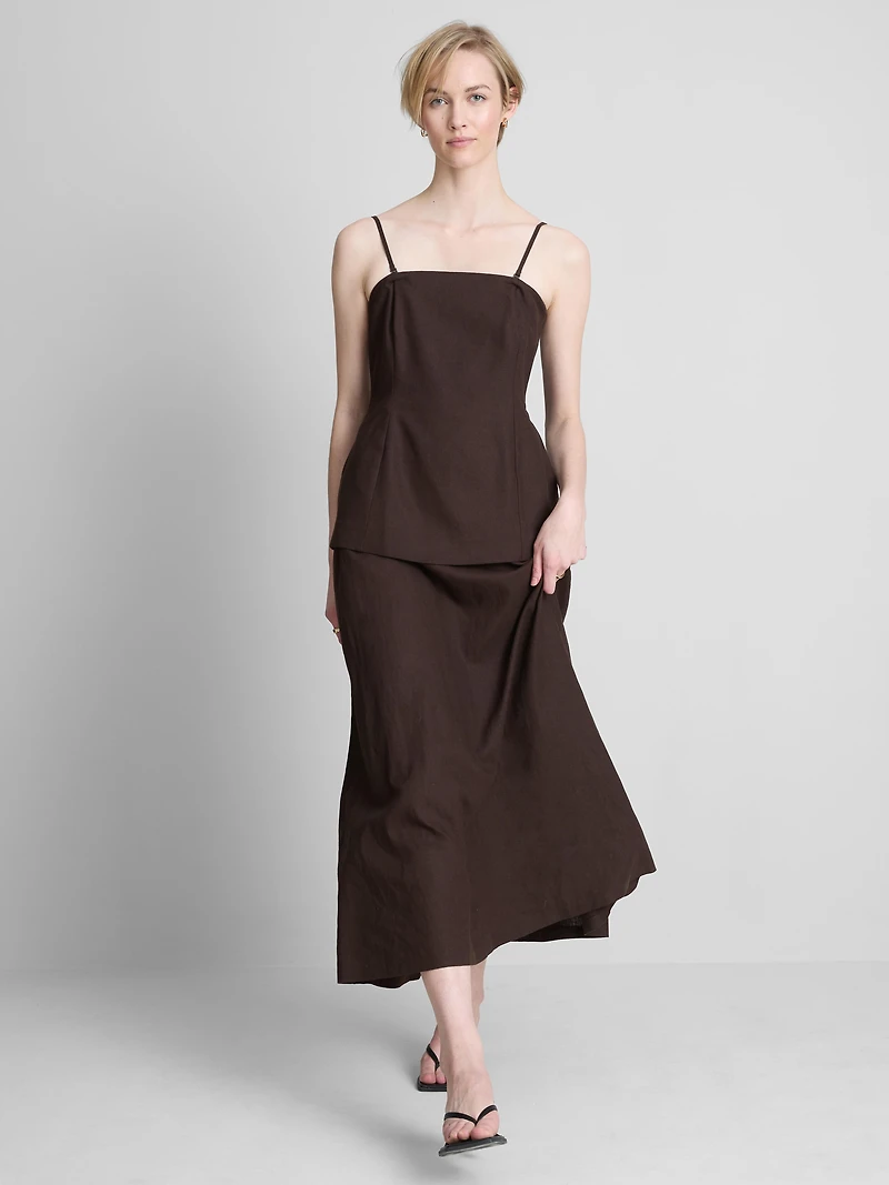 The Edit Linen-Blend Tiered Midi Dress