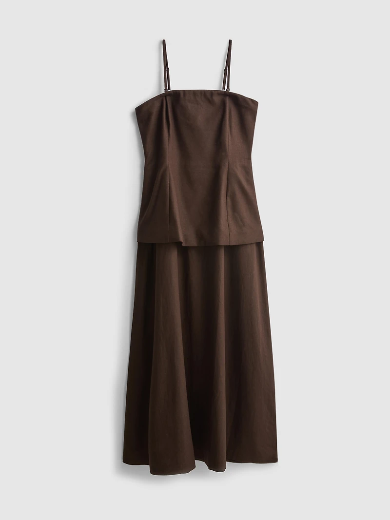 The Edit Linen-Blend Tiered Midi Dress
