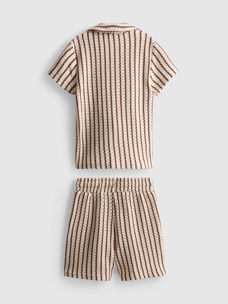1.5-9yrs | Stripe Knit Shirt and Shorts Set
