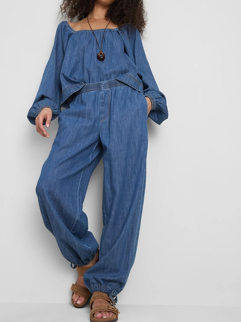 Paula Echevarría Cotton-Rich Denim Harem Pants