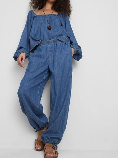 Paula Echevarría Cotton-Rich Denim Harem Pants