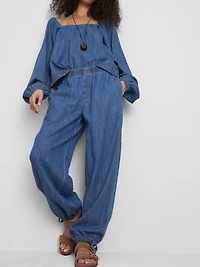 Paula Echevarría Cotton-Rich Denim Harem Pants