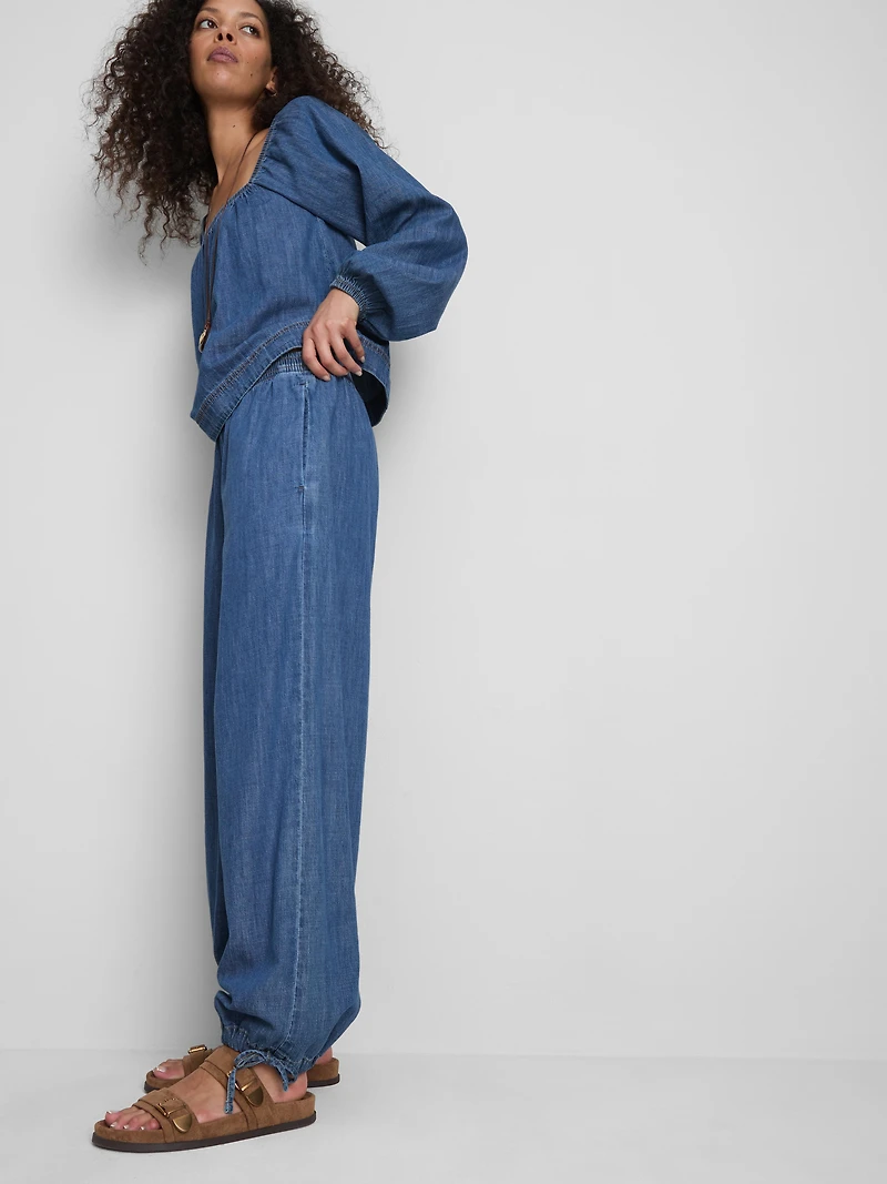 Paula Echevarría Cotton-Rich Denim Harem Pants