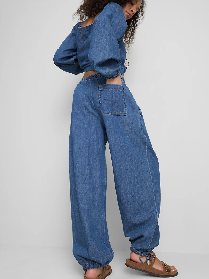 Paula Echevarría Cotton-Rich Denim Harem Pants