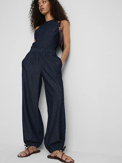 Paula Echevarría Cotton-Rich Denim Harem Pants