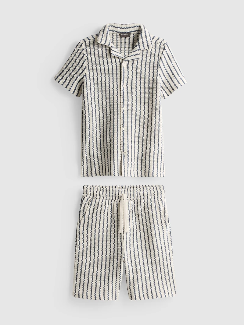 7-15yrs | Stripe Knit Shirt and Shorts Set