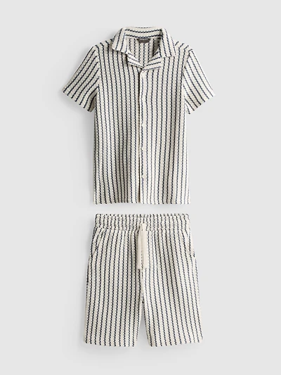 7-15yrs | Stripe Knit Shirt and Shorts Set