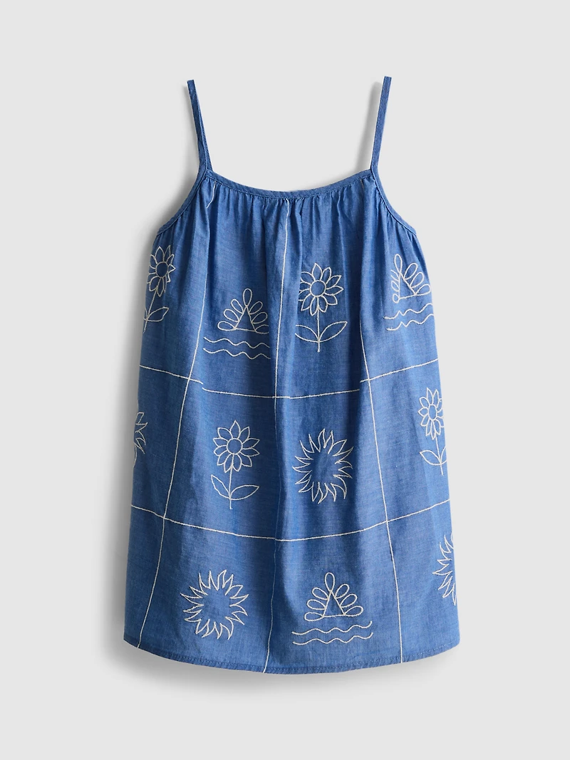 1.5-9yrs | Chambray Embroidered Cami Dress