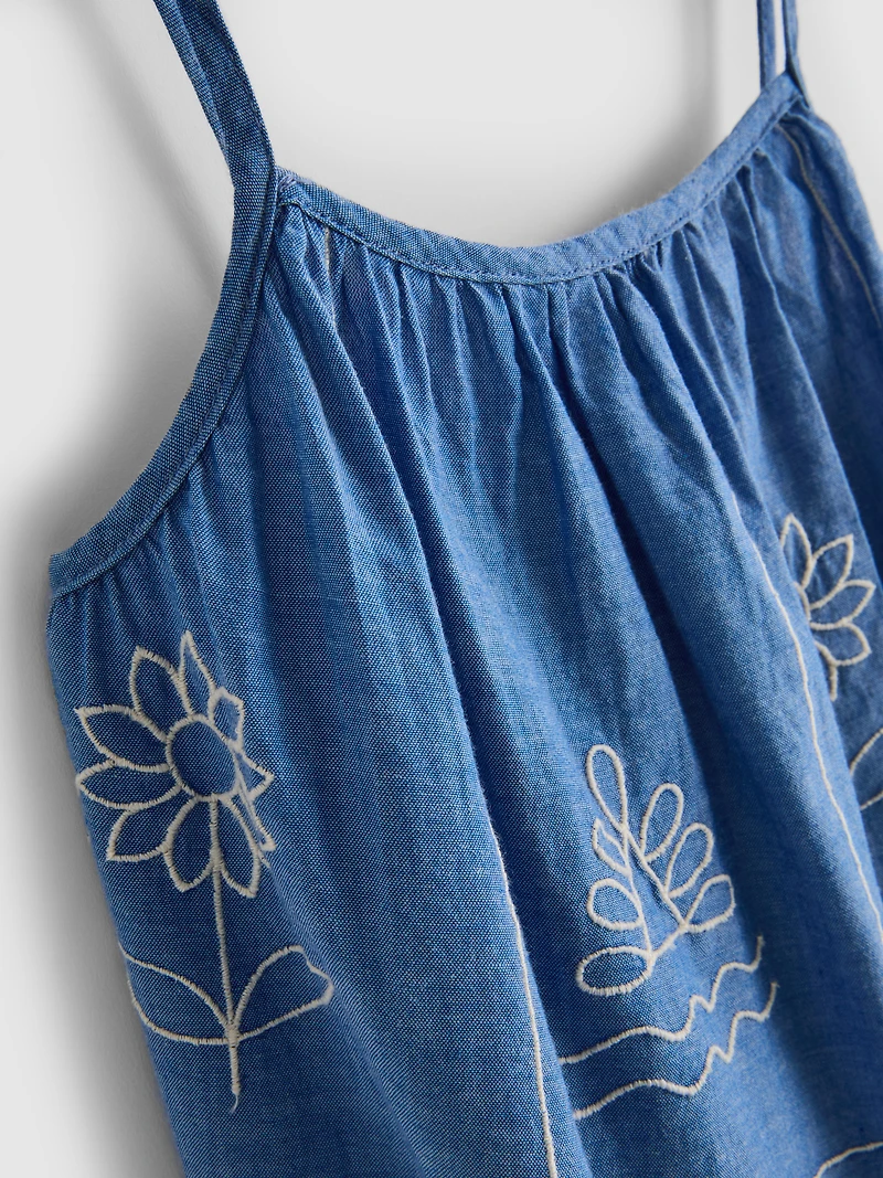 1.5-9yrs | Chambray Embroidered Cami Dress