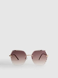 Rimless Square Diamanté Sunglasses