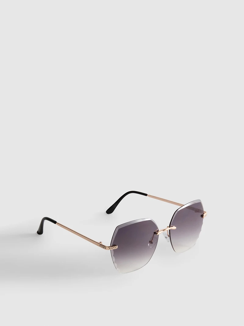 Rimless Square Diamanté Sunglasses