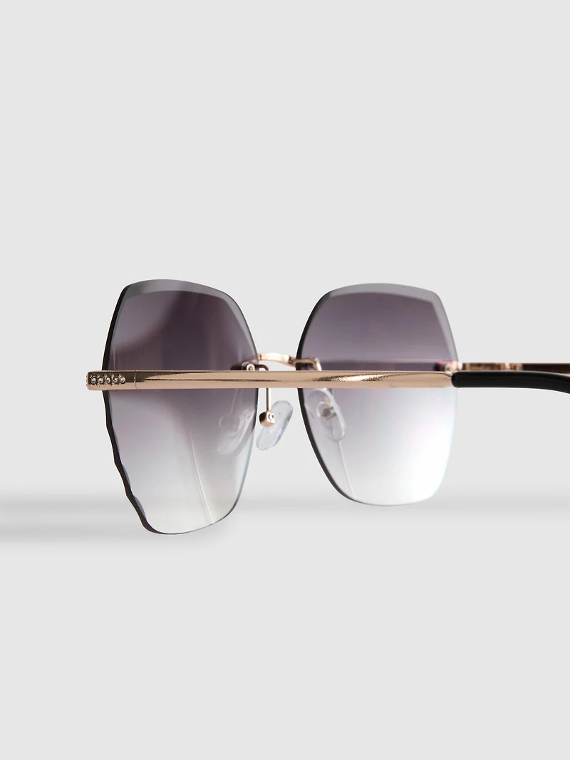 Rimless Square Diamanté Sunglasses