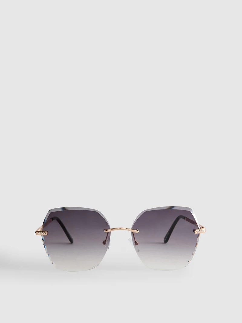 Rimless Square Diamanté Sunglasses