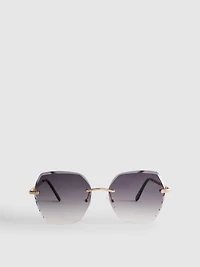 Rimless Square Diamanté Sunglasses