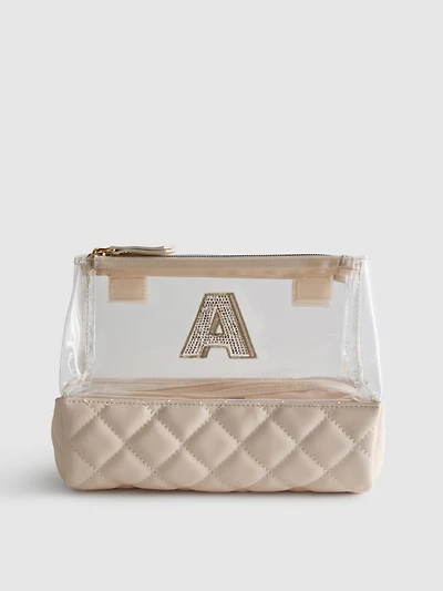 Quilted Initial Tri Fold Makeup Bag