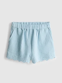 1.5-9yrs | Eyelet Scallop Trim Shorts
