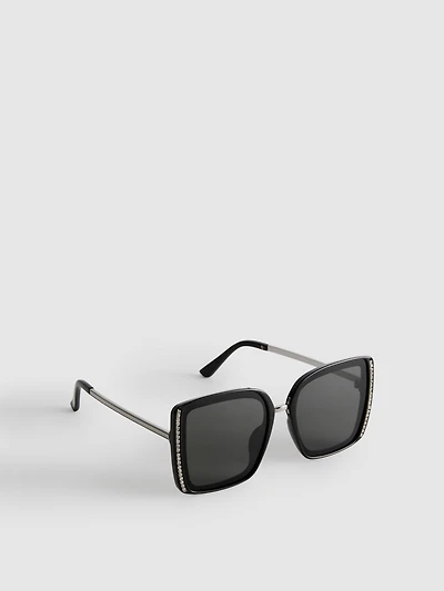 Oversized Diamanté Rectangle Sunglasses
