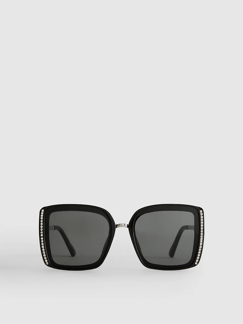Oversized Diamanté Rectangle Sunglasses