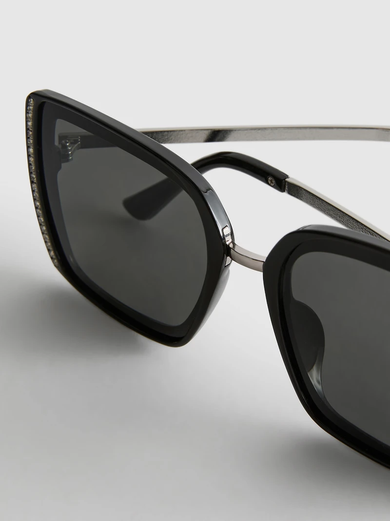 Oversized Diamanté Rectangle Sunglasses