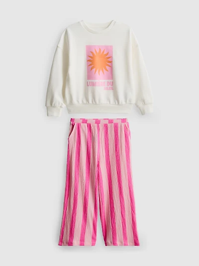 1-9yrs | Sweatshirt and Crinkle Textured Pants Set