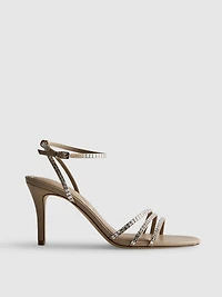 Rhinestone Cross Strap Heeled Sandals